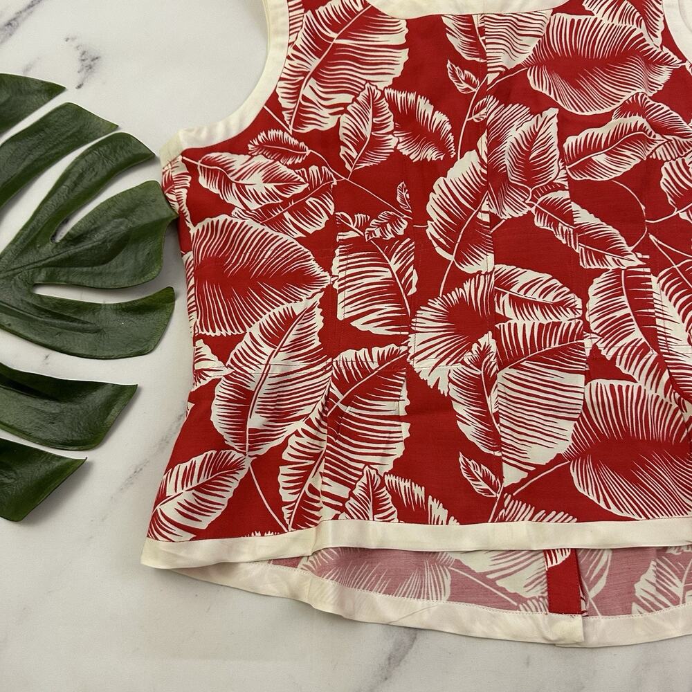 Nine West Vintage Y2k Tropical Floral Top Size 14 Red White Tropical Sleeveless - Picture 9 of 9